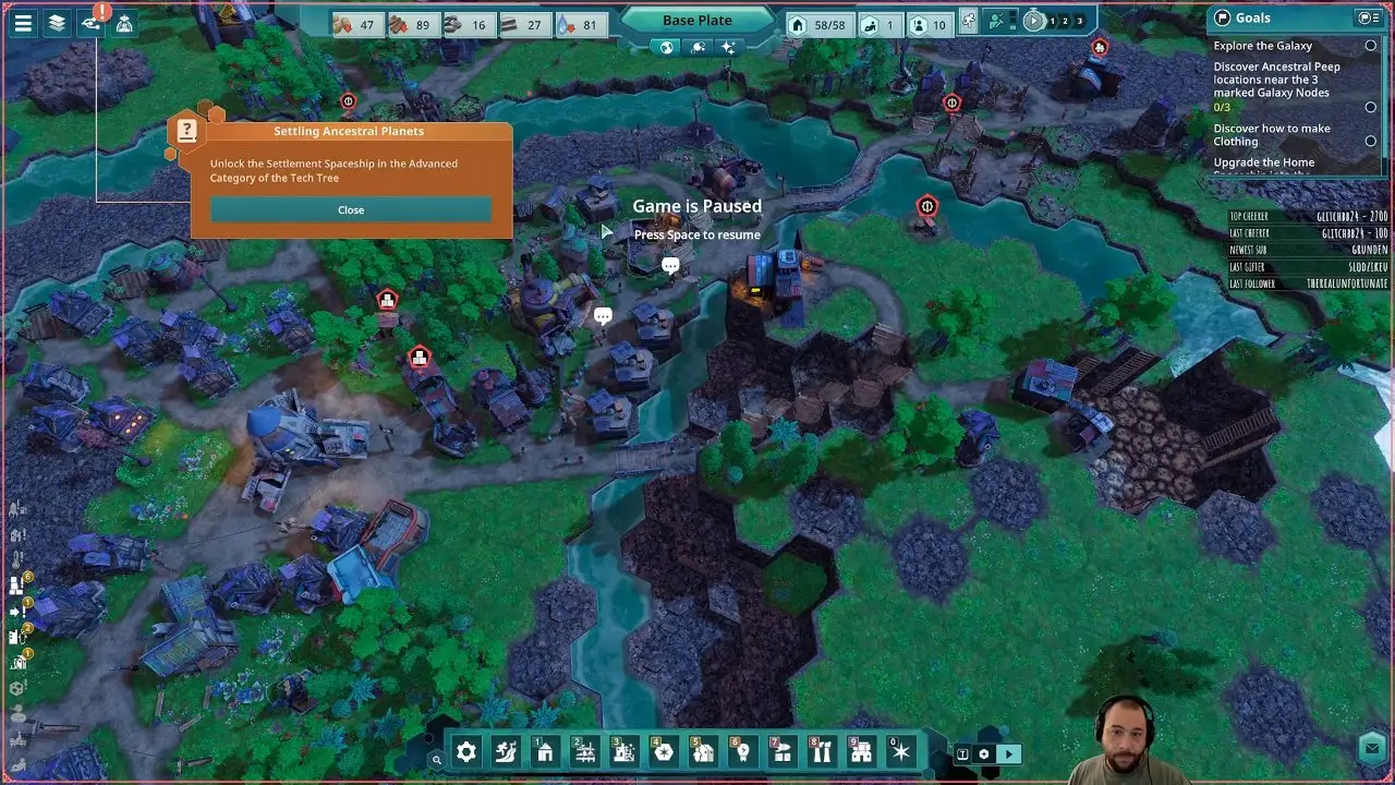 Beyond These Stars outposts tutorial naming the Settlement Spaceship unlock in Advanced