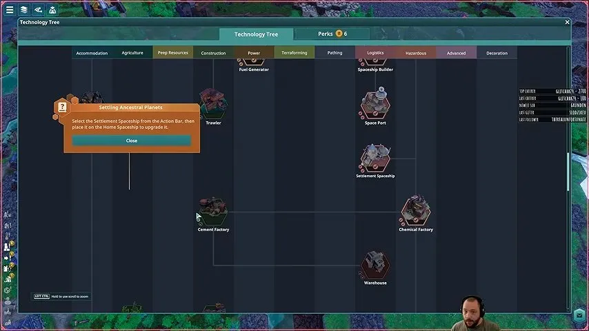 Beyond These Stars outposts technology tree with the Home Spaceship upgrade instruction