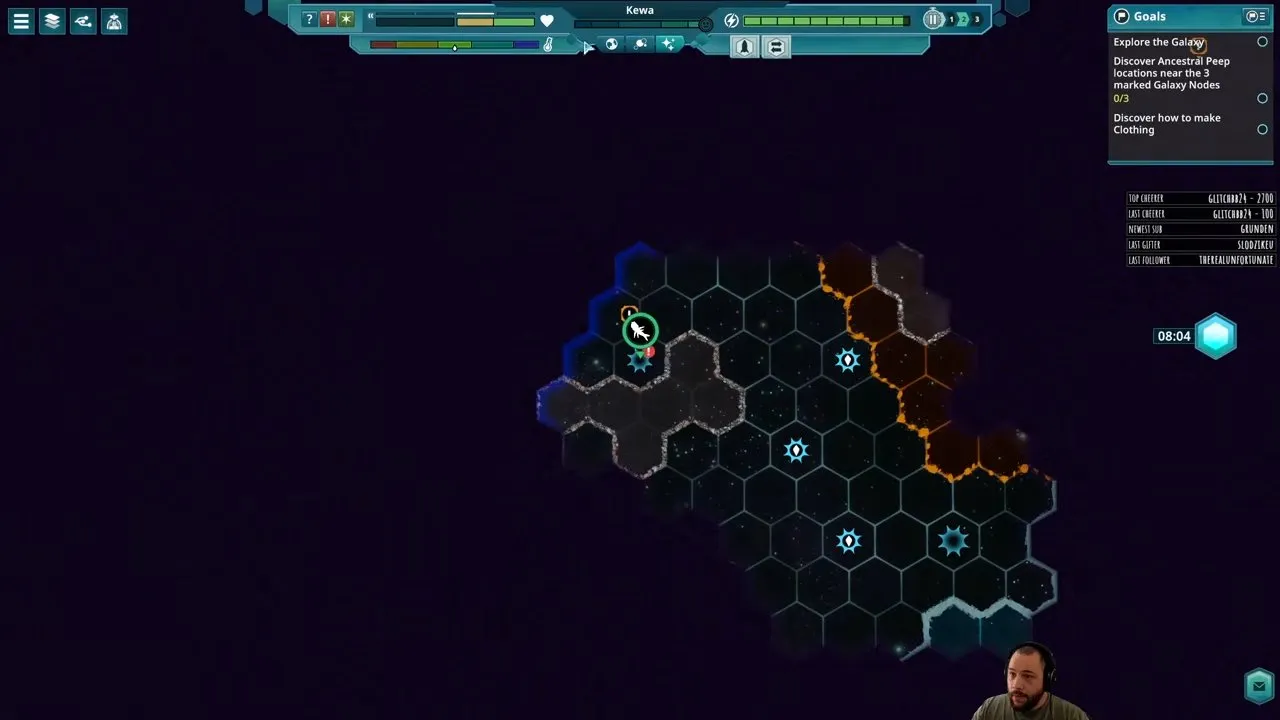Beyond These Stars pollution health check with Kewa's status bars above the Galaxy Map